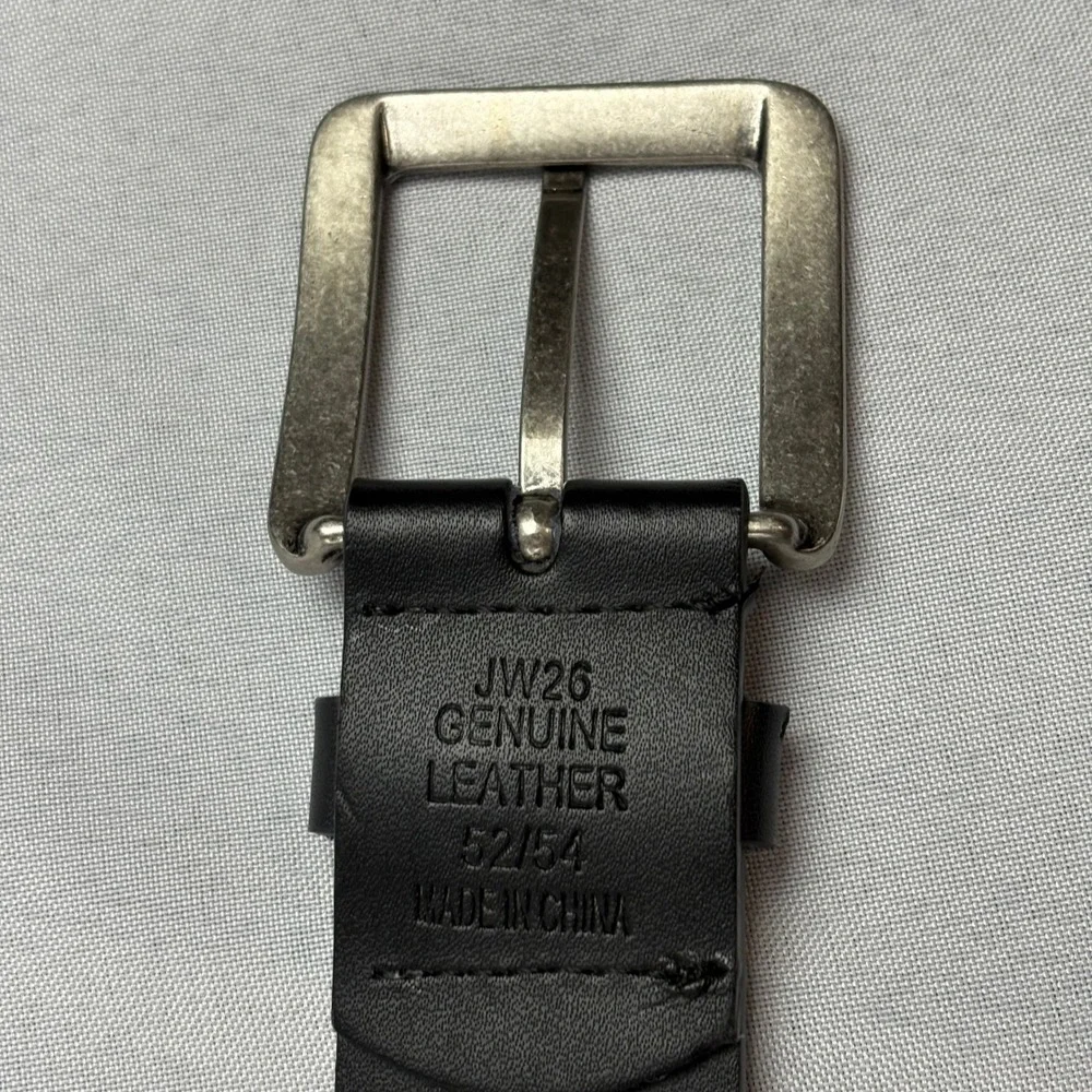 King Size Genuine Leather Black Belt Size 52/54 Antique Nickel‎ Buckle *READ*